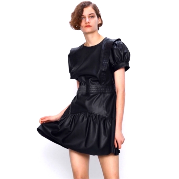 Zara Dresses & Skirts - Zara black faux leather ruffled mini